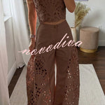 Sienna Embroidered Cut-Out Palazzo Pants Two-Piece Set