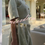 Custom Look Linen Blend Unique Metal Pattern Buttons Slit Half Sleeve Crop Jacket