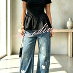 Playful and Cute Short Sleeve Ruffle Hem Stretchy T-shirt Top