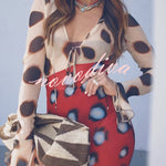 Sabine Animal and Butterfly Print Colorblock Long Sleeve Bias Cut Maxi Dress
