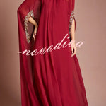 My Dearest Chiffon Sequin Trim High Neck Batwing Cutout Sleeve Cape Maxi Dress