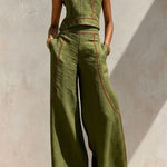 Elysia Contrast-Stitch Linen Two-Piece Set