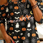 Cozy Fall Vibes Black Cat Print Off-Shoulder Halloween Top