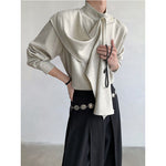 Vintage Ribbon Scarf French Collar Shirt