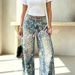 Stylish and Distinctive Leopard Print Denim High Rise Pocket Wide Leg Jeans