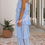 Solid Color Chiffon Halter Neck Elegant Ruffle Maxi Dress