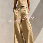 Elysia Contrast-Stitch Linen Two-Piece Set