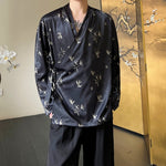 Lace-up Bamboo Leaf Print Shirt