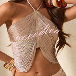 Aria Metallic Fringe Halter Top & Tassel Maxi Skirt Set