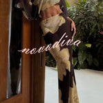 Floral Print Off-shoulder Long-sleeved Loose Top and Elegant Drawstring Maxi Skirt Set