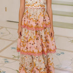 Daylight Unique Print Cutout Waist Back Lace-up Tiered Hem Maxi Dress