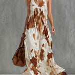 Vintage Brown Cow Print White Chiffon Sleeveless Maxi Dress
