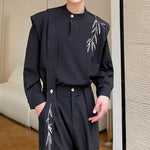 Vintage Embroidered Bamboo Shirt Wide-leg Pants Two-piece Set