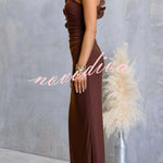 Fashionable Mesh Sleeveless One-shoulder Waist-revealing Maxi Dress