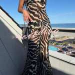 Zebra Print V-neck Camisole Long Mesh Top