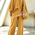 Retro Style Polka Dot Print Batwing Sleeve Top and Elastic Waist Loose Jogger Pants Set
