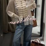 French Romantic Metal Button-down Pleated Ruffle Sleeve Napoleon Shirt