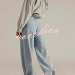 We The Free Denim Mid Rise Pocket Knotted Ankle Hem Lotus Balloon Jeans