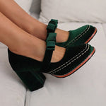 Square-toe Bow High Heels