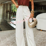 Creative Style High Rise Elastic Waist Pocket Wide Leg Pants