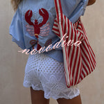 Piper Unique Lobster Ocean Embroidery Pattern Half Sleeve Oversized Shirt