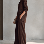 Brown Linen Blend Boat Neck Top & Wide Leg Pants 2 Piece Outfit Set
