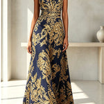 Vintage Gold Embroidered Long Dress