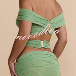 Martina Stretch Mesh Gold Metal Detail Gathered Sweetheart Crop Halter Vacation Tank