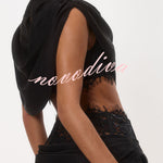 Tanya Satin High Neck Ruched Crop Top and  Lace Cinched Waist Sequin Detail Mini Skirt Set