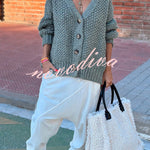 Hestia Knitted Texture Solid Color Button Long Sleeve Relaxed Cardigan