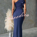 Fashionable Mesh Sleeveless One-shoulder Waist-revealing Maxi Dress