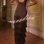 Western Chic Layered Tassels Hem Sleeveless Tank Maxi Dress