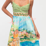 Unique Printed Spaghetti Strap Pleated Casual Maxi Dress