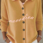 Casual Stylish Knit Solid Color Shirt Neck Button Up Long Sleeve Cardigan