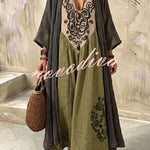 Boho Embroidered Maxi Dress & Cardigan Two-Piece Set