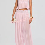 Dreamy Crinkle Chiffon Lace Trim Tank and High Rise Loose Lantern Pants Set