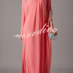 My Dearest Chiffon Sequin Trim High Neck Batwing Cutout Sleeve Cape Maxi Dress
