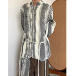 Vintage Tie-dye Ribbon Stand Collar Pleated Shirt