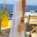 Elegant Resort Linen Blend Stand Neck Front Slit Midi Top and Elastic Waist Loose Pants Set