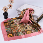 Vintage Bohemian Paisley Print Satin Square Scarf
