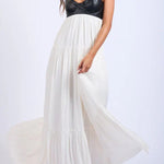 Stylish Leather Patchwork Suspender Casual Vacation Style Maxi Dresses