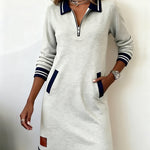 Dorellia | Casual Long Sleeve Dress with Zip Closure, Gray