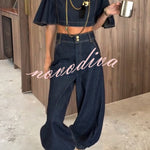 Luna Denim High Rise Pocket Adjustable Buckle Ankle Strap Harem Pants