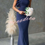 Fashionable Mesh Sleeveless One-shoulder Waist-revealing Maxi Dress