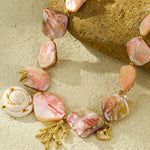 Beach Style Pink Shell Coral Stainless Steel Necklace
