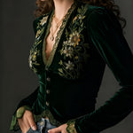 Aitana | Velvet blouse with embroidered flowers
