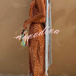 Stunning Fawn Print Contrast Color Satin Lace Trim Neck Strap Loose Tank