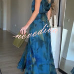 Ione Chiffon Ombr¨¦ Print Cowl Neck Top and High Rise Maxi Skirt Set with Scarf