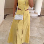 Lily Cutout Trim Side Stretch Crop Top and Elastic Waist Pocket Midi Skirt Set