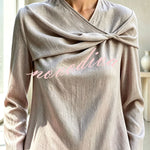 Draped Twist-Front Textured Blouse